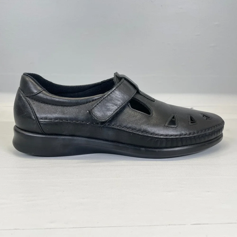 SAS Roamer Shoes Womens Size 9.5 M Black Leather Tripad Comfort Casual Sandals
